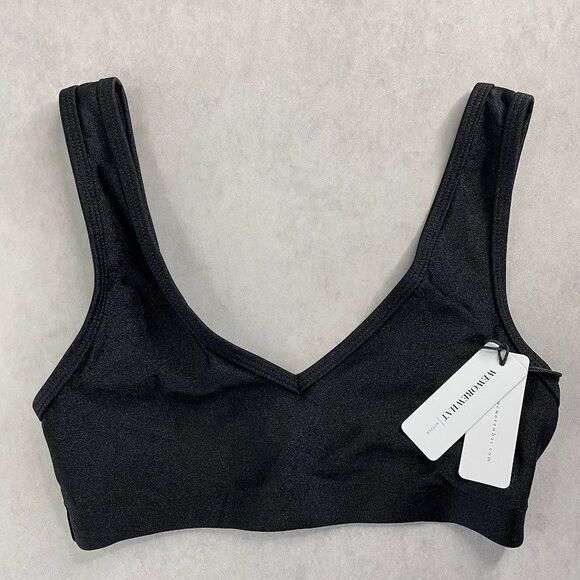 WeWoreWhat Womens Sports Bra Size XS Black Metallic V Neck Activewear NEW! - Picture 1 of 10